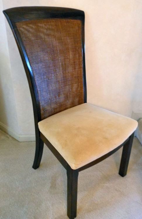 Contemporary Bernhardt Hibriten dining chair with woven back and ultrasuede  seat