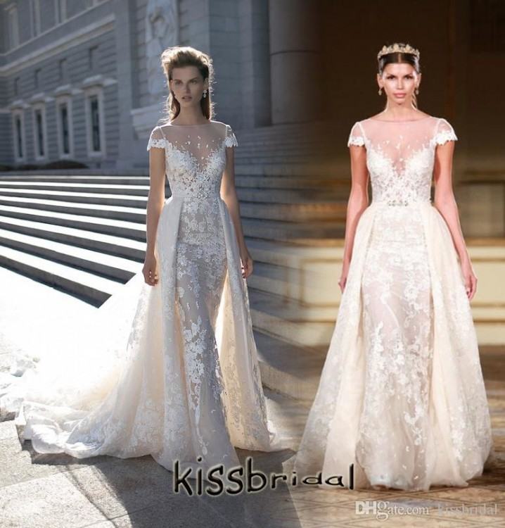 Applique Lace Wedding Dresses Arabian Detachable Overskirt