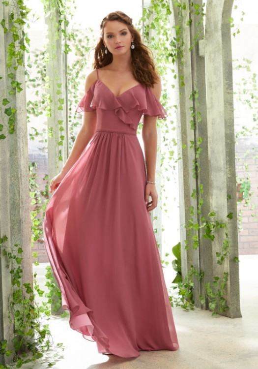 Picture of: Satin Dress with Beaded Lace Bodice and Gathering, Style:  21669,