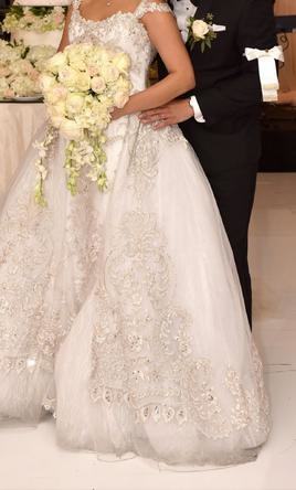 Stephen Yearick White/Ivory Bridal Gown Detachable Overskirt Modern Wedding  Dress Size 10 (M