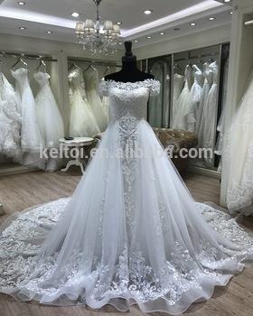 Deep V Neck Long Sleeves Wedding Dresses With Detachable Train 3D Lace  Appliques Mermaid Wedding Gowns Tulle Illusion Vintage Bridal Dress Bridal  Lace