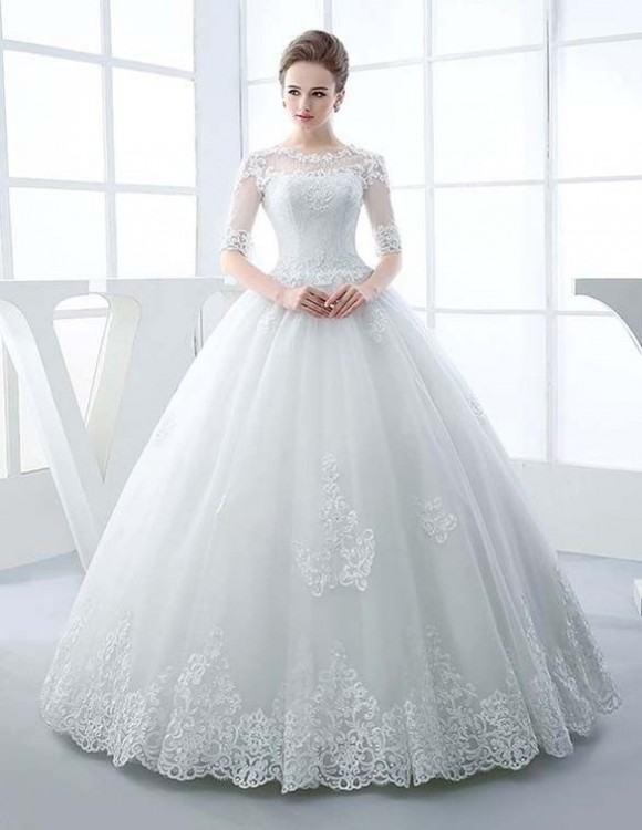 Vintage Lace Long Sleeves Ball Gown Wedding Dresses 2018