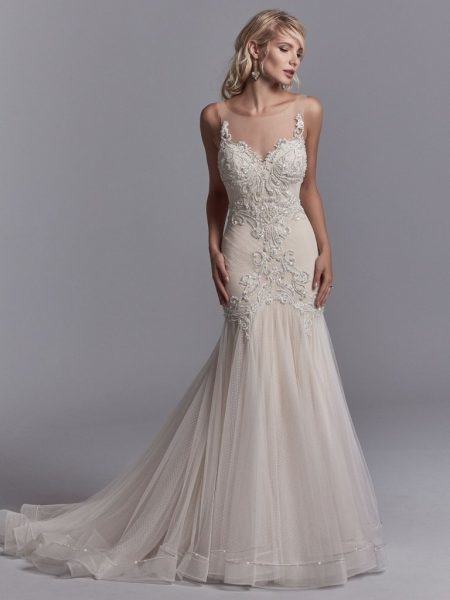A gorgeous fit  and flare wedding dress with sweetheart neckline