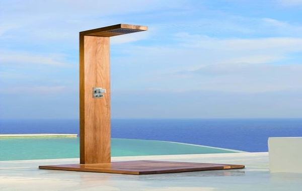 outdoor pool shower faucets ideas delta dual head rectangular design  natural wood contemporary sho