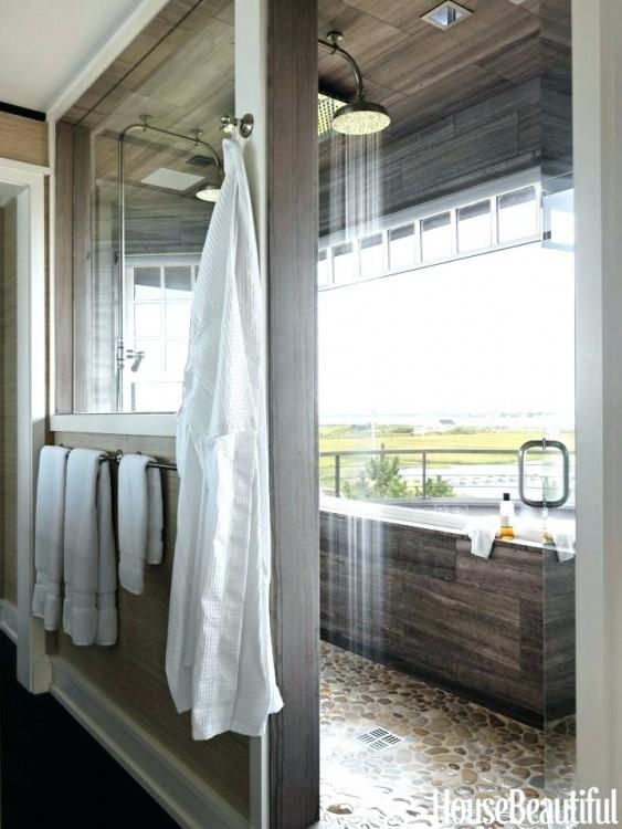 Black Wooden Frames Lowes Bathroom Mirrors Above Wall Mounted Bathroom Vanity And Freestanding Bathtub In